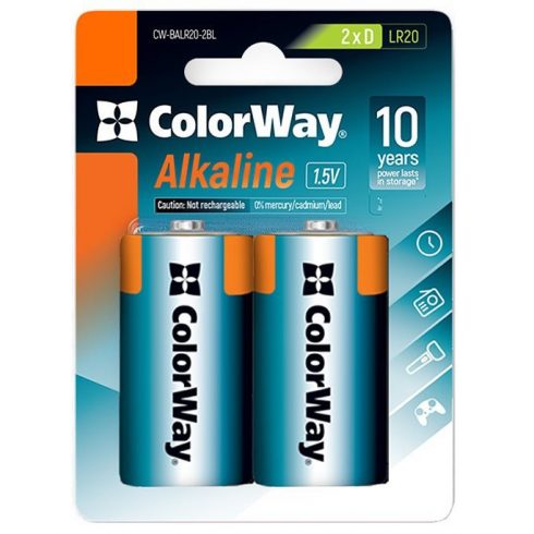 Colorway alkalna baterija D/LR20/ 1,5V/ 2 kos v paketu/ pretisni omot