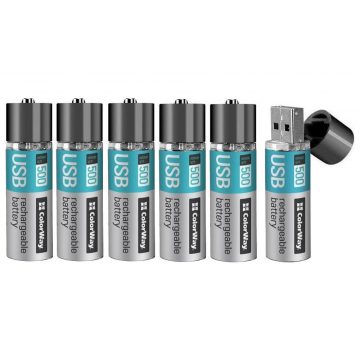   Colorway polnilna baterija AA 1200mAh/ USB/ 1.5V/ 6 kos v paketu