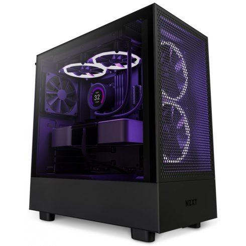 NZXT ohišje H5 Flow edition / 2x120 mm ventilator / USB 3.0 / USB-C 3.1 / prozorna stran / mrežasta plošča / črna