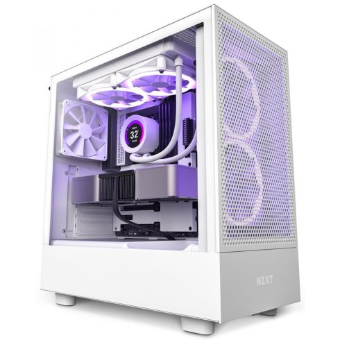 NZXT ohišje H5 Flow edition / 2x120 mm ventilator / USB 3.0 / USB-C 3.1 / prozorna stran / mrežasta plošča / bela