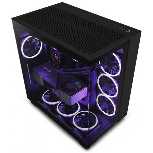 NZXT ohišje H9 Flow dvokomorni ATX / 4x120mm ventilator / do 10x ventilator / perforiran vrh / steklo stranske plošče, spredaj / črne