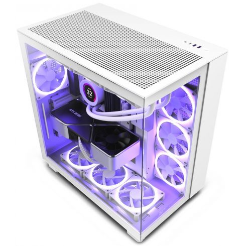 NZXT ohišje H9 Flow dvokomorni ATX / 4x120mm ventilator / do 10x ventilator / perforiran vrh / steklo stranske plošče, sprednja / bela