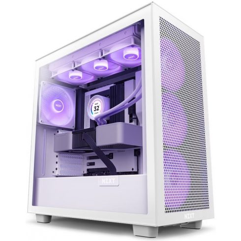 NZXT ohišje H7 Flow RGB edition / ATX / 3x 140 mm ventilator / USB-C / 2x USB / steklena stran / mrežasta plošča / RGB / bela