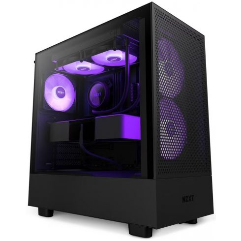 NZXT ohišje H5 Flow RGB edition / 2x120 mm ventilator / USB 3.0 / USB-C 3.1 / RGB / prozorna stran / mrežasta plošča / črna