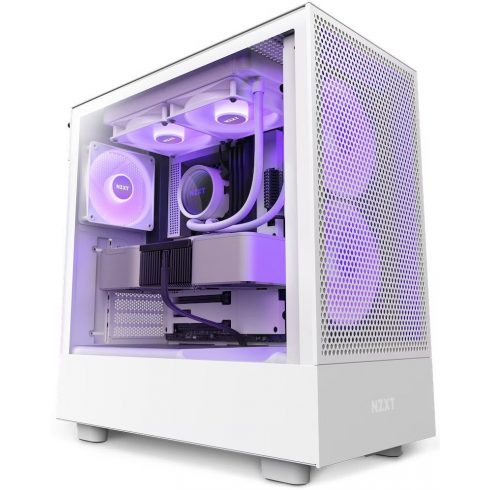 NZXT ohišje H5 Flow RGB edition / 2x120 mm ventilator / USB 3.0 / USB-C 3.1 / RGB / prozorna stran / mrežasta plošča / bela