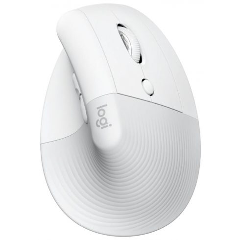 Logitech Lift Vertical Ergonomic Mouse - Bela Vertikalna miška, optična, 6 gumbov, brezžična, Bluetooth