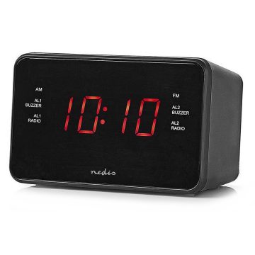   NEDIS digitalna budilka z radiem/ LED zaslon/ 3,5 mm jack/ AM/ FM/ snooze/ sleep timer/ 2 alarma/ črna