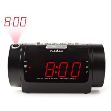   NEDIS digitalna budilka z radiem/ LED zaslon/ projekcija časa/ AM/ FM/ snooze/ izklopni časovnik/ 2 alarma/ črna