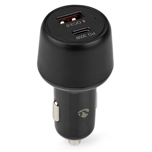 Avtopolnilec NEDIS/ 48 W/ dva izhoda/ 12 - 24 V DC/ 3,0 A/ USB-A/ USB-C/ avtomatska izbira napetosti/ črn