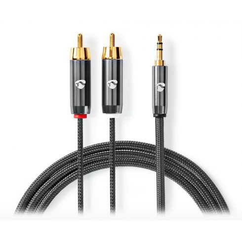 NEDIS PROFIGOLD stereo audio kabel/ 3,5 mm jack vtič - 2x RCA vtič/ bombaž/ siv/ BOX/ 1m