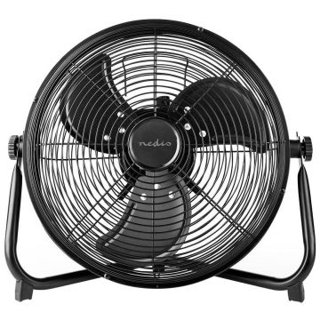   Talni ventilator NEDIS/ premer 30 cm/ moč 43 W/ neprekinjena hitrost/ nagibni/ polnilni/ USB-A/ kovinski/ črn