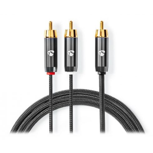 NEDIS PROFIGOLD audio kabel za subwoofer/ RCA vtič - 2x RCA vtič/ bombaž/ siv/ BOX/ 3m