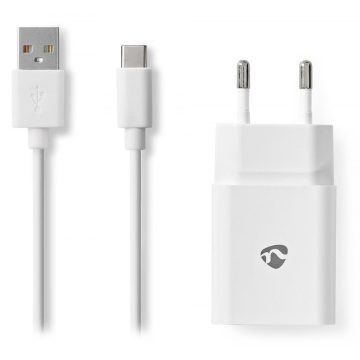   Omrežni polnilec NEDIS/ USB-C/ 2,4 A/ 5,0 VDC/ bel/ kabel 1m