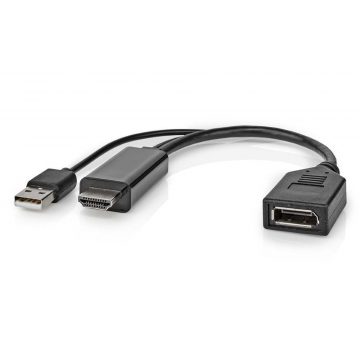   NEDIS adapterski kabel DisplayPort - HDMI/ DisplayPort vtič - HDMI vtičnica/ USB napajalnik/ 20 cm/ črn