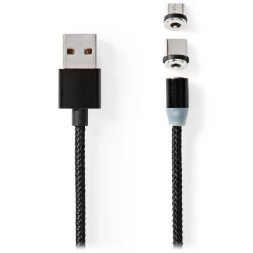   NEDIS USB 2.0 kabel/ USB-A vtič - USB mikro-B vtič/USB-C vtič/ magnetni konektorji/ črn/ blister/ 2 m