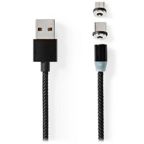 NEDIS USB 2.0 kabel/ USB-A vtič - USB mikro-B vtič/USB-C vtič/ magnetni konektorji/ črn/ blister/ 2 m