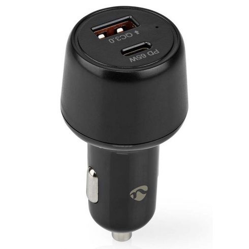 Avtopolnilec NEDIS/ 65 W/ 12 - 24 V DC/ 3,25 A/ USB-A/ USB-C/ avtomatska izbira napetosti/ črn