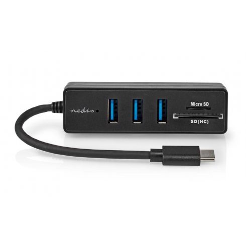 NEDIS USB zvezdišče/ vtič USB-C vtič/ 3x USB-A vtičnica/ 5 vrat/ USB 3.2 Gen 1/ 5 Gbps/ SD & MicroSD/ črn/ blister