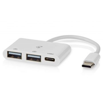   NEDIS USB hub/ 1x USB-C vtič/ 1x USB-C vtičnica/ 2x USB-A vtičnica/ 3 vrata/ USB napajanje/ bel/ blister