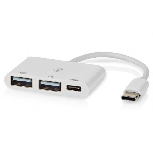 NEDIS USB hub/ 1x USB-C vtič/ 1x USB-C vtičnica/ 2x USB-A vtičnica/ 3 vrata/ USB napajanje/ bel/ blister