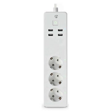   NEDIS Wi-Fi pametni podaljšek/ 3x F-tip vtičnica/ 16A/ 4x USB/ 1,8m/ Android/ iOS/ Nedis® SmartLife/ bel