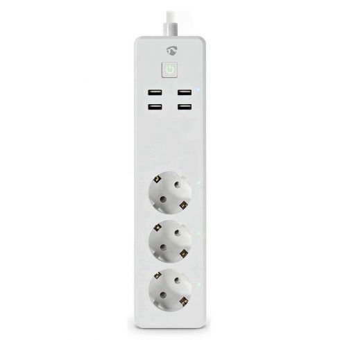 NEDIS Wi-Fi pametni podaljšek/ 3x F-tip vtičnica/ 16A/ 4x USB/ 1,8m/ Android/ iOS/ Nedis® SmartLife/ bel