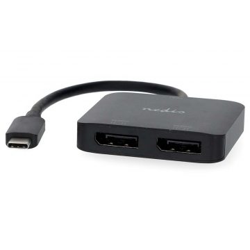   NEDIS kabelski adapter USB-C/USB 3.2 Gen 1/ USB-C vtič - 2x Displayport vtičnica/ okrogel/ črn/ BOX/ 20cm