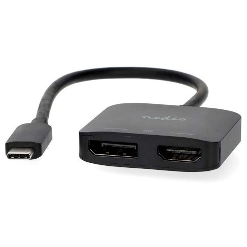 NEDIS kabelski adapter USB-C/USB 3.2 Gen 1/ USB-C vtič - DisplayPort vtičnica - HDMI vtičnica/ črn/ BOX/ 20cm