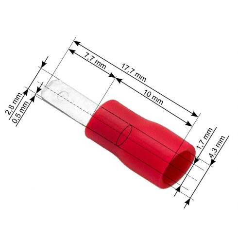 43-028# Izoliran ploščat vtič 2,8/0,5 rdeč