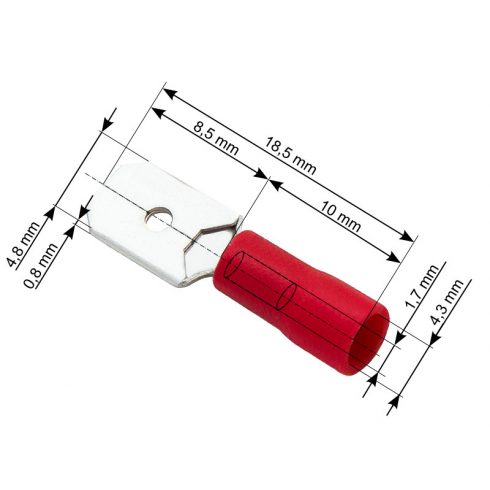 43-031# Izoliran ploščat vtič 4,8/0,8 rdeč
