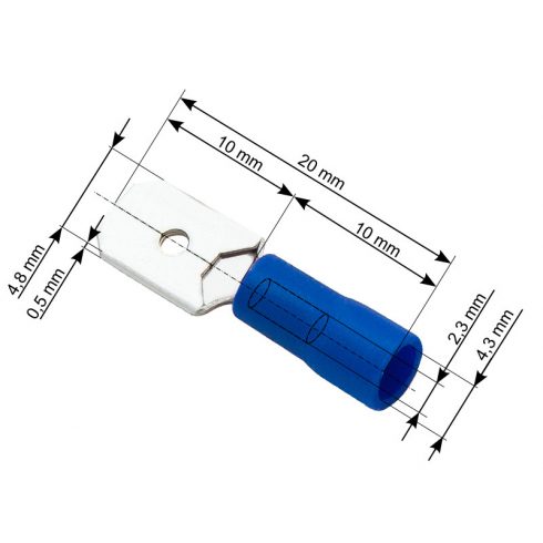 43-033# Izolirani ploščati vtič 4,8/0,5 moder