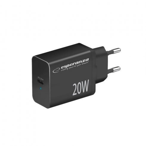 EZC104K Esperanza stenski polnilnik 20w USB-C PD črn