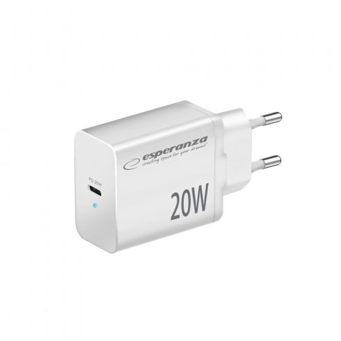 EZC104W Esperanza stenski polnilnik 20w USB-C PD bel