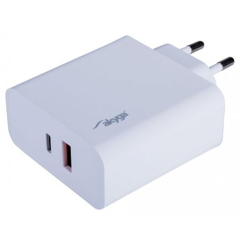 TRX Akyga AK-CH-15 USB polnilec 220V/ 5-20V/ 65W/ USB-C + USB-A/ PD 3.0/ QC 3.0/ AFC/ FCP/ Apple 2.4A/ PPS/ bel