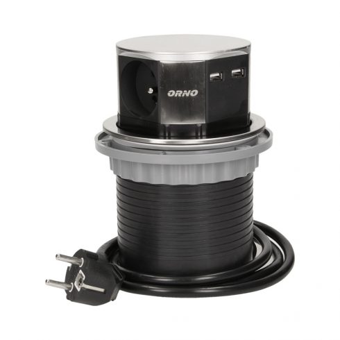 Pohištvena vtičnica ?10cm, snemljiva z delovne plošče, z USB polnilcem in kablom 1,5 m, 3x2P+Z, 2xUSB, INOX