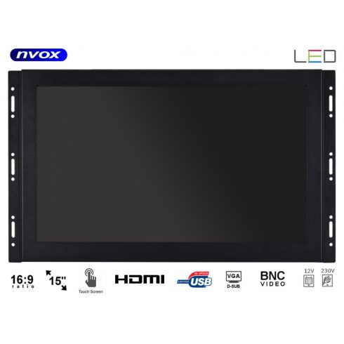 Monitor na dotik z odprtim okvirjem led 15 inčni vga hdmi bnc usb 12v 230v