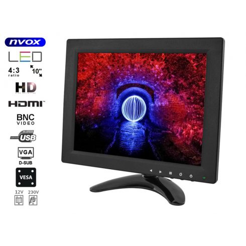 LCD monitor 10 inch LED VGA HDMI AV USB BNC 12V 230V... (NVOX PC105VHB)