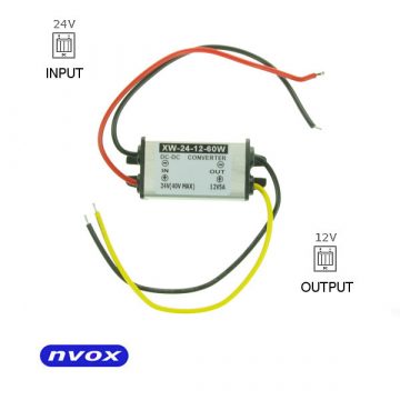   Pretvornik za zmanjšanje napetosti iz 24V v 12V z močjo 60W... (NVOX MANOSTAT 5A)