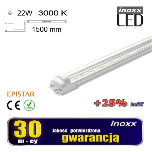 LED fluorescentna cev 150cm 22w T8 3000K G13 topla prozorna enostranska