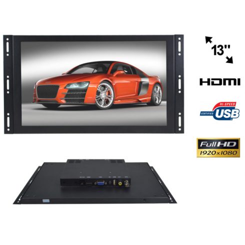 Monitor open frame ips led 13 inch full hd vga hdmi usb av 12v 230v