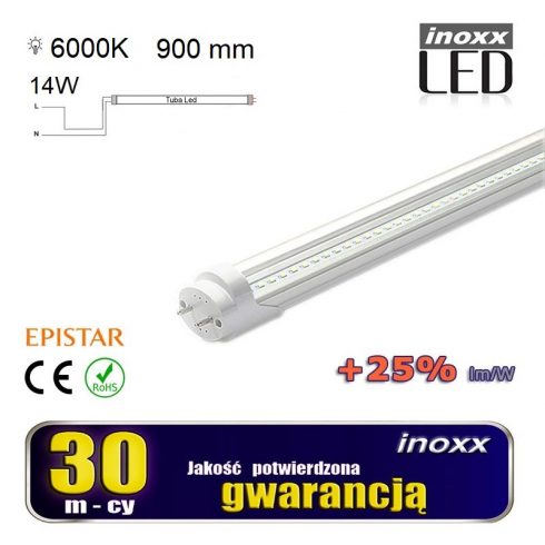 LED fluorescenčna cev 90cm 14w T8 6000K G13 hladno prozorna enostranska