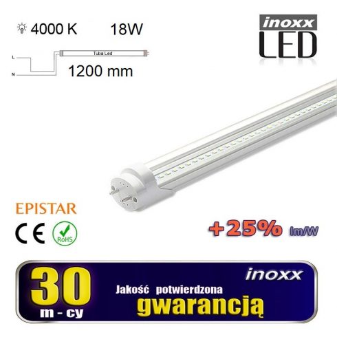 LED fluorescentna cev 120cm 18w T8 4000K G13 nevtralna prozorna enostranska