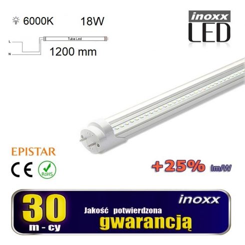 LED fluorescentna cev 120cm 18w T8 6000K G13 hladno prozorna enostranska