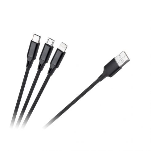 USB kabel 3v1 microUSB, USB Type C, Lightning 100 cm