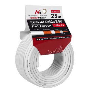   Koaksialni kabel Maclean, kabel satelitske antene, RG6 1.02CU+4.8FPE+CU/P+32*0.12CU+6.8PVC, 25M, MCTV-470