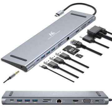   HUB adapter Maclean USB docking station, Type-C - HDMI / USB 3.0 / USB-C / VGA/ RJ-45, aluminijasto ohišje, MCTV-850