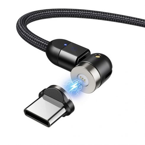 Magnetni kabel Maclean, kvadraten, podpira hitro polnjenje, USB C 3 v 1, 9V/2A, 5V/3A, črna najlonska pletenica, 1 m, MCE474