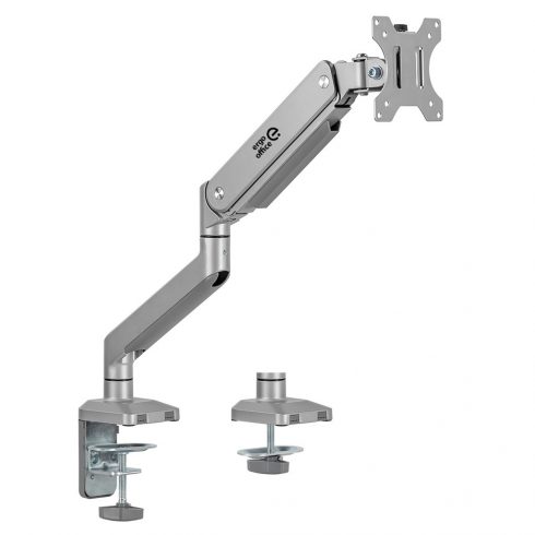 Aluminijasto stojalo za monitor s plinsko vzmetjo Ergo Office, dvojna roka, Vesa 75x75/100x100, 17"-32" 10 kg srebrna, ER-447