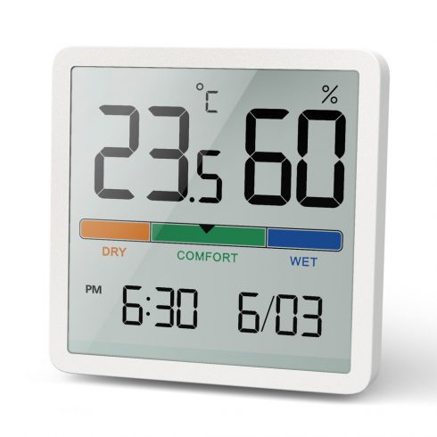 Termometer/higrometer s funkcijo ure in datuma, GreenBlue, baterija CR2032, temperaturno območje med -9,9°C in +60°C, GB380