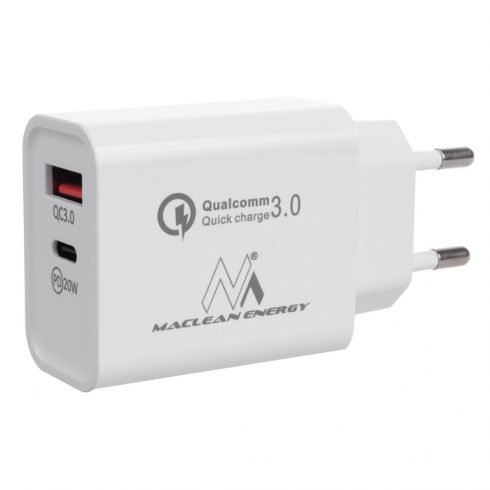 20W Maclean stenski polnilnik PD napajalnik Qualcomm Quick Charge QC 3.0 5V3A/9V2.22A/12V1.67A bela MCE485W